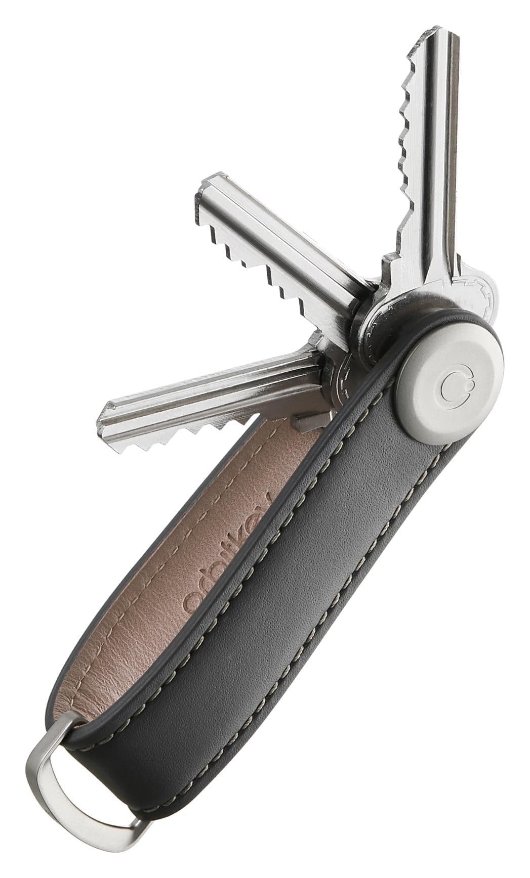Kľúčenka Orbitkey Leather Charcoal with Grey Stitching