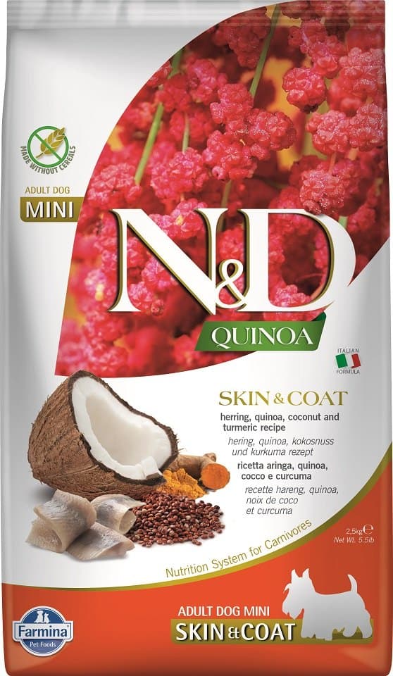 FARMINA N&amp;D Quinoa Dog Skin Mini Granule pre psov sleď a kokos 2,5 kg