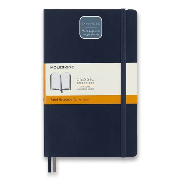Zápisník Moleskine Expanded - mäkké dosky L, linajkový, modrý