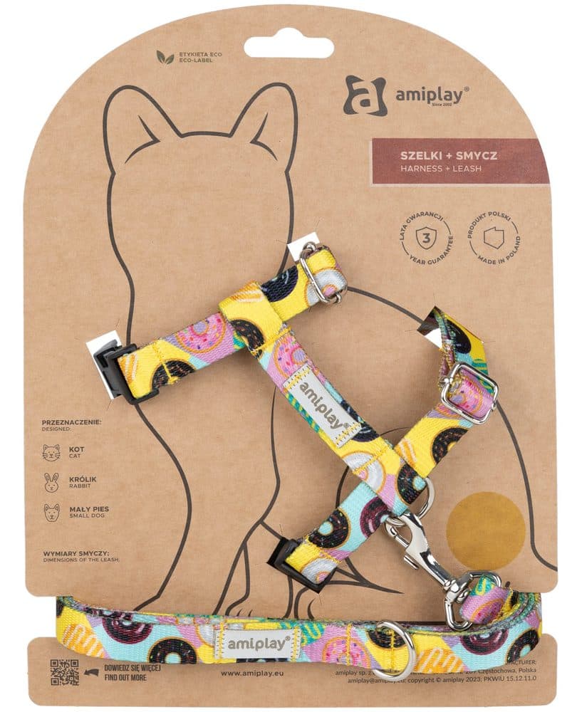 Amiplay Postroj pre mačku s vodítkom BeHappyCat Donut | Postroje pre mačky - S
