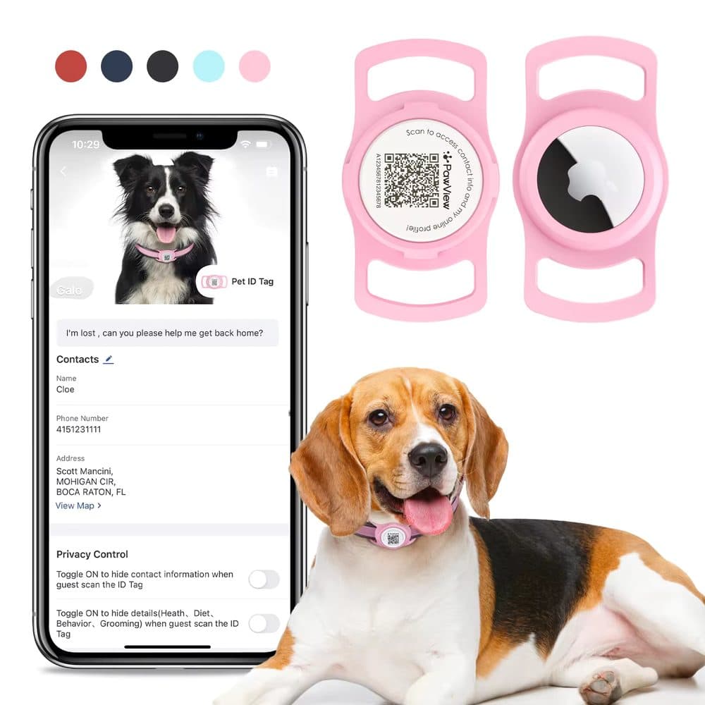PawView inteligentná známka pre psy s držiakom Airtag - ružová