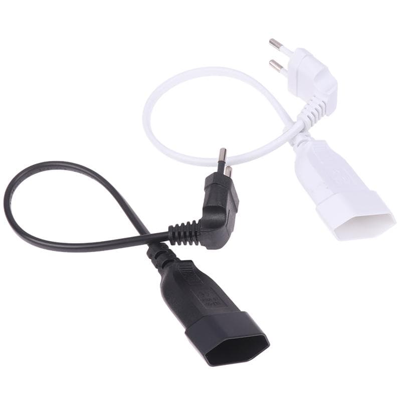 1Pc Eu Power Adapter Cord 90 Degree Angled European Round 2Pin Male To Female Plug Power Cable For Ups Pdu 0.3M biela