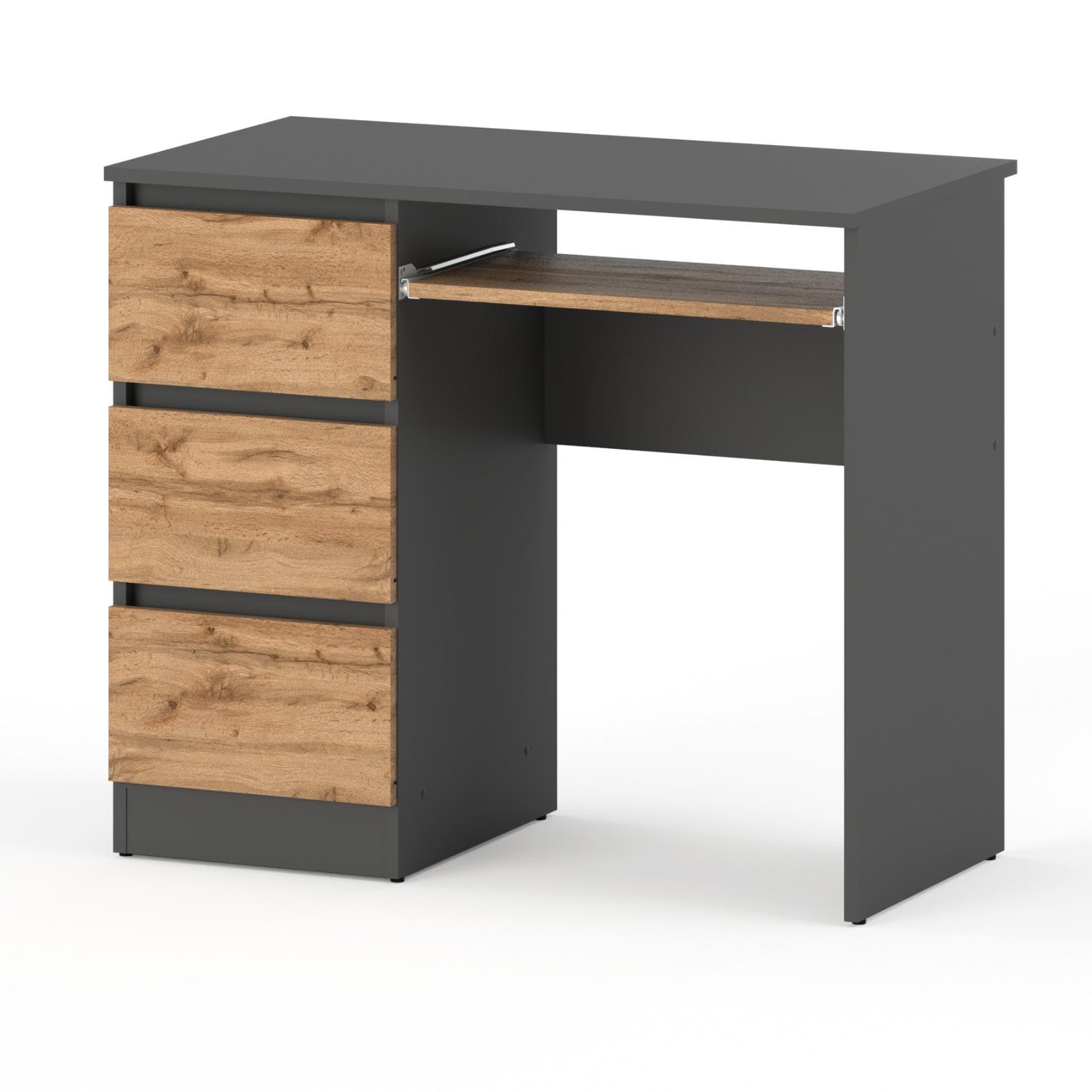 Wotan 3 Drawer Computer Desk 90 CM Gray Oak School Gaming Loft