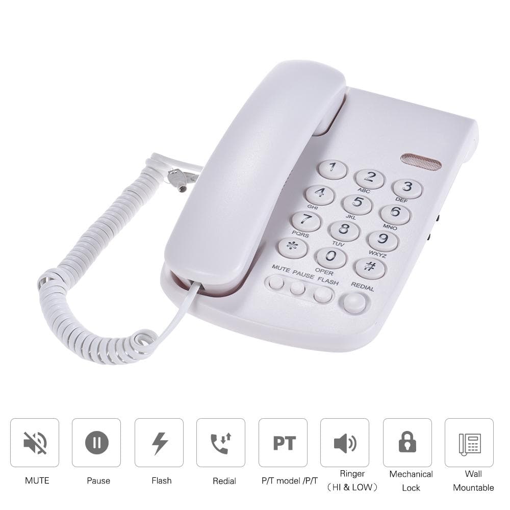 Prenosný káblový telefón Mechanický zámok Základňa slúchadla na stenu biela