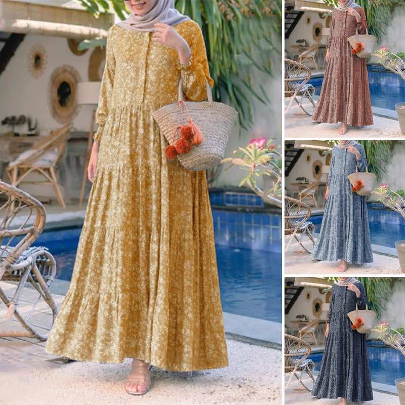 Dámske Retro Islamic Abaya Moslimské Maxi šaty Jilbab Dubai Party Formal Long Robe cm žltá