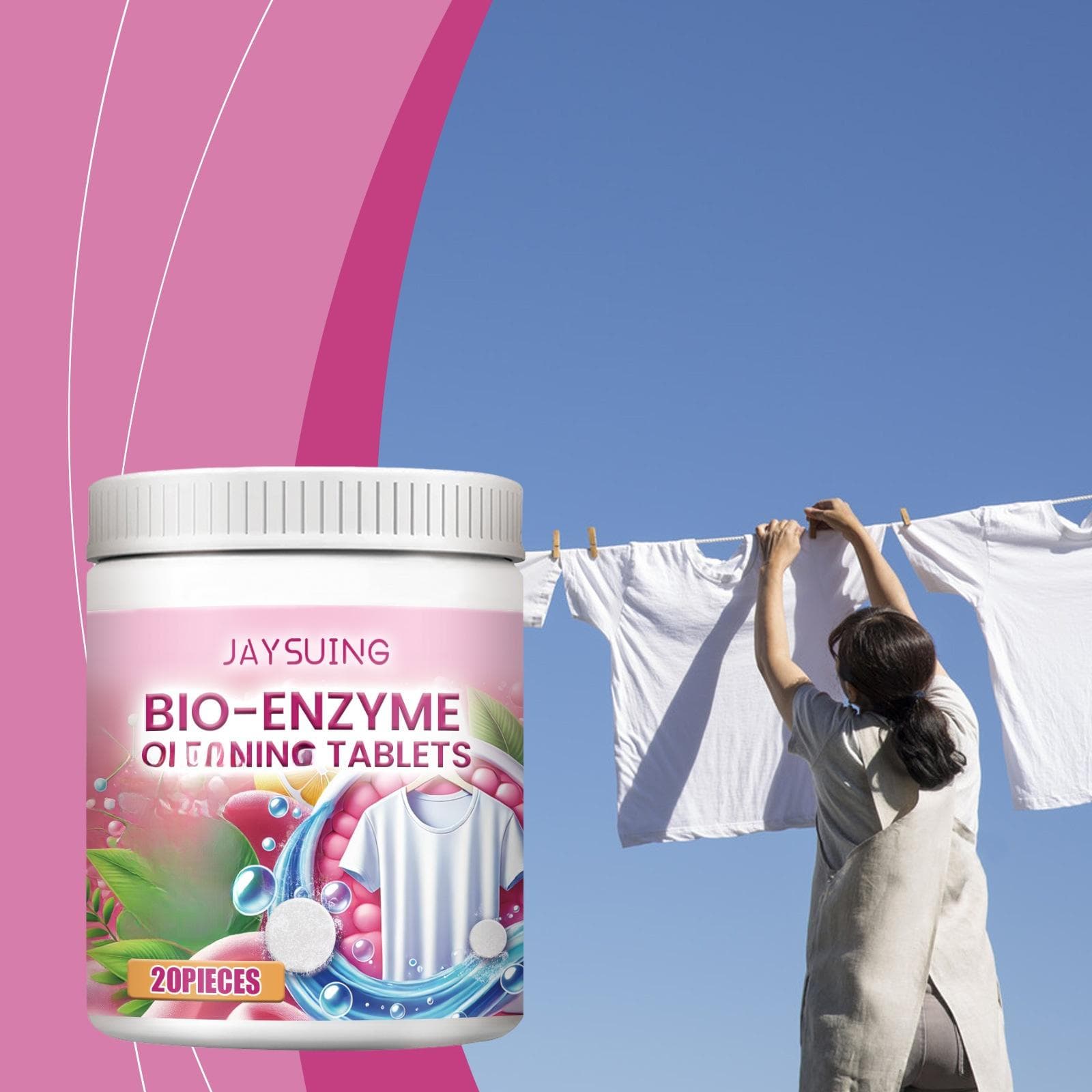 Tablety na čistenie bielizne Bio-Enzyme, odstraňovač škvŕn a potu, rýchlo rozpustné čistiace tablety na oblečenie (20 kusov) CDN