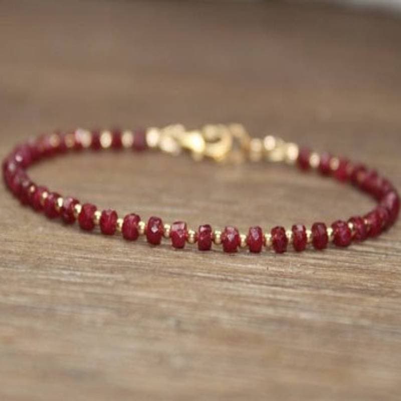 Rubínový náramok Gold plnené Rose Gold alebo Sterling Silver korálky náramok zlatá