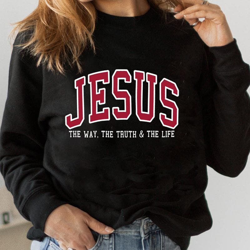 Farebná mikina JESUS ​​THE WAY THE PRAVDA THE LIFE Kresťanské mikiny Inšpiratívne pulóvre Ženy Neformálne Biblické topy cm biela