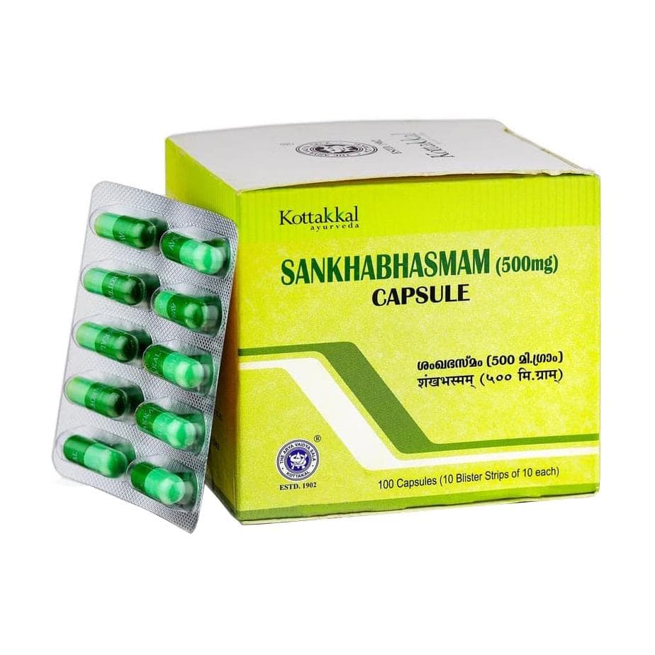 Shankha Bhasma (100 kapsúl, 500 mg), Sankhabhasmam, ajurvéda Kottakkal