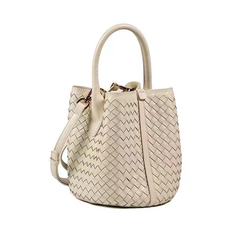 Nová tkaná ovčia koža, vedrová kabelka s textúrou, košík na zeleninu, pravá kožená tkaná crossbody kabelka aero modrá farba