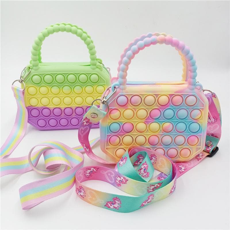 Pop It Fidget Toys Silikónová Push Bubble Crossbody kabelka Senzorické Reliver Stresový autizmus Dospelí Deti Kabelka Vrecko na mince Peňaženka
