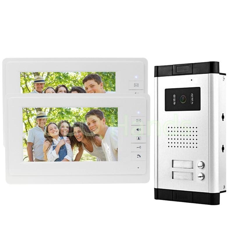 7'' Káblový videozvončekový systém kontroly prístupu Zvončekový interkomový systém Sada 2 monitorov + 1 kamera s 2 tlačidlami biela