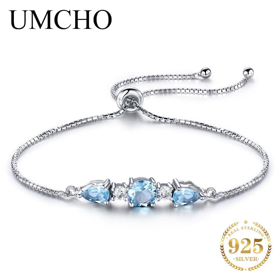 Nastaviteľný tenisový náramok UMCHO Natural Sky Blue Topaz nebesky modrá farba