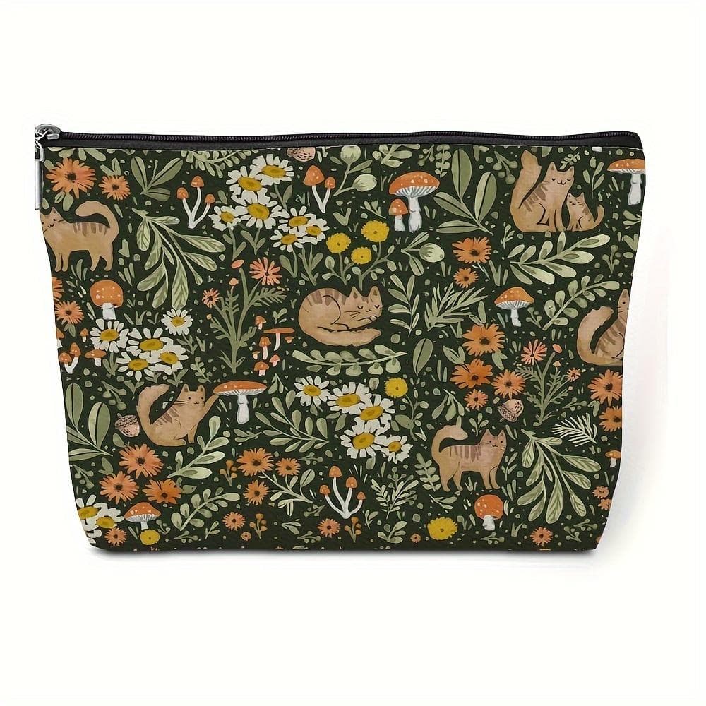 Fashion Animal Plant Print Makeup Bag Lightweight Travel Zipper Pouch Unisex Cosmetic Organizer For Women zelená