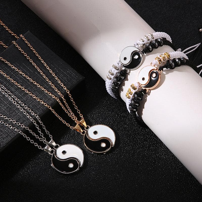 2 ks Tai Chi Yin Yang pár náramkov Náhrdelníky Set s príveskom Nastaviteľný vrkoč