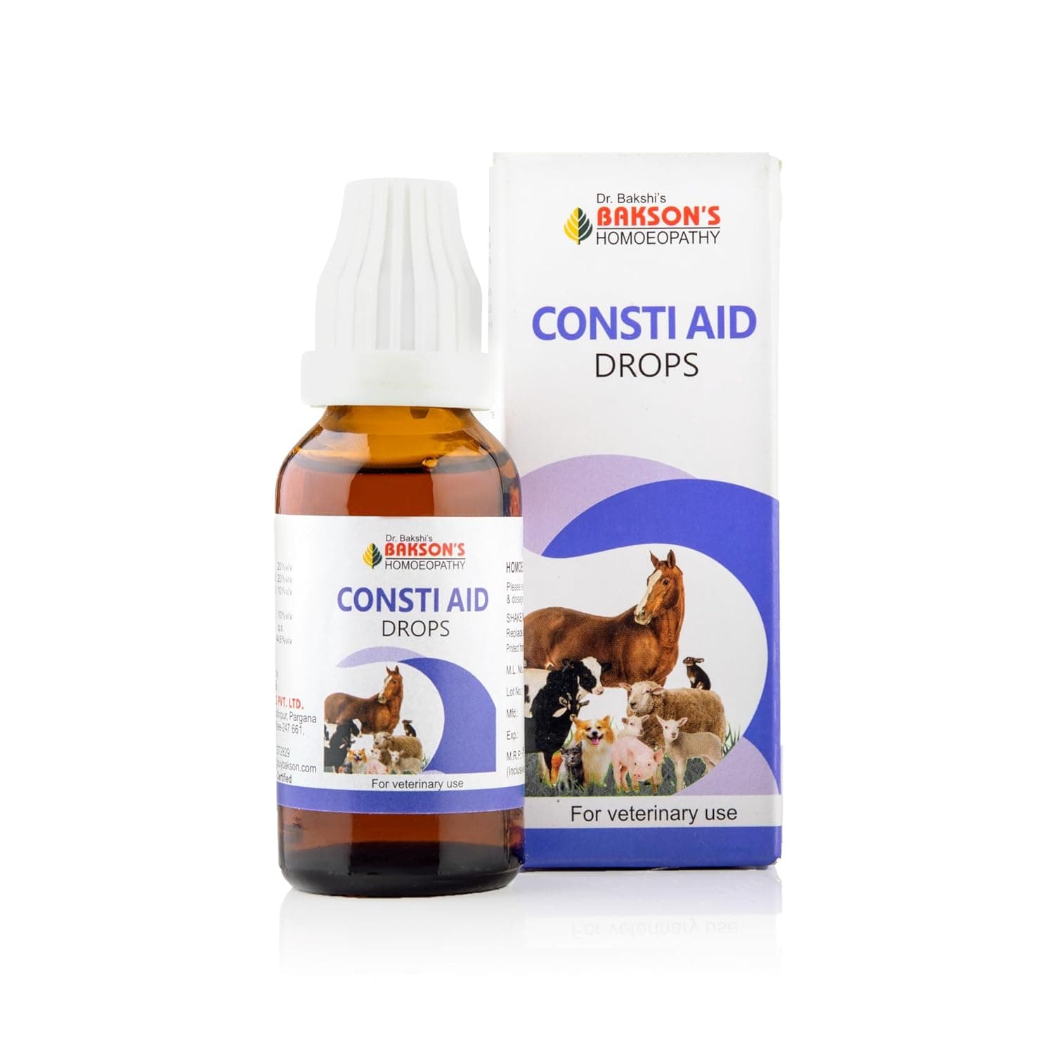 Bakson Veterinary Consti Aid kvapky 30 ML Prírodná podpora trávenia pre domáce zvieratá a hospodárske zvieratá, Zmierňuje napätie čriev