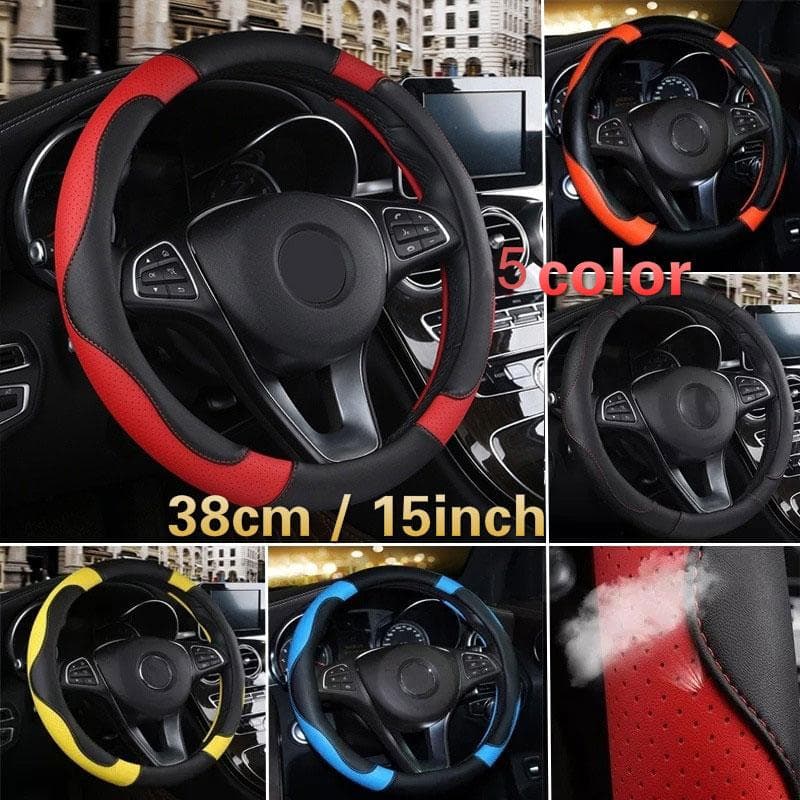 38cm / 15inch priedušný PU kožený poťah na volant Poťah na volant Poťah na volant Príslušenstvo do auta Poťah na volant čierna