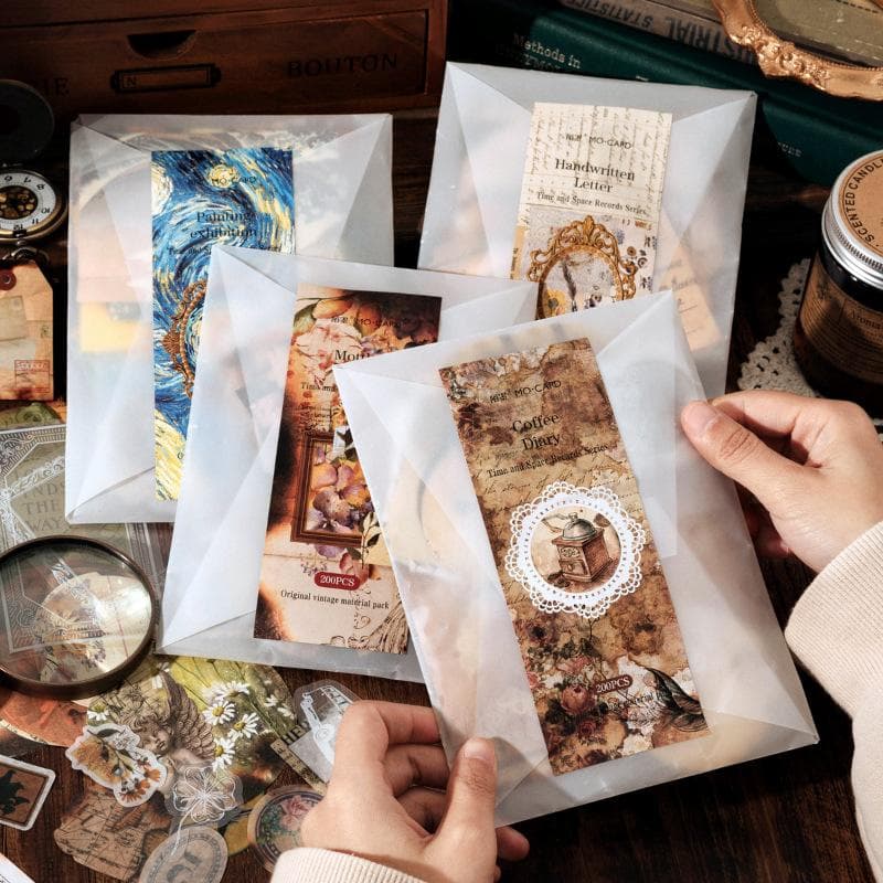 200 ks/balenie Vintage nálepky Materiálový papier Scrapbookingová súprava Plánovač Ručne vyrobený Diár Album Kompilácia Junk Journal