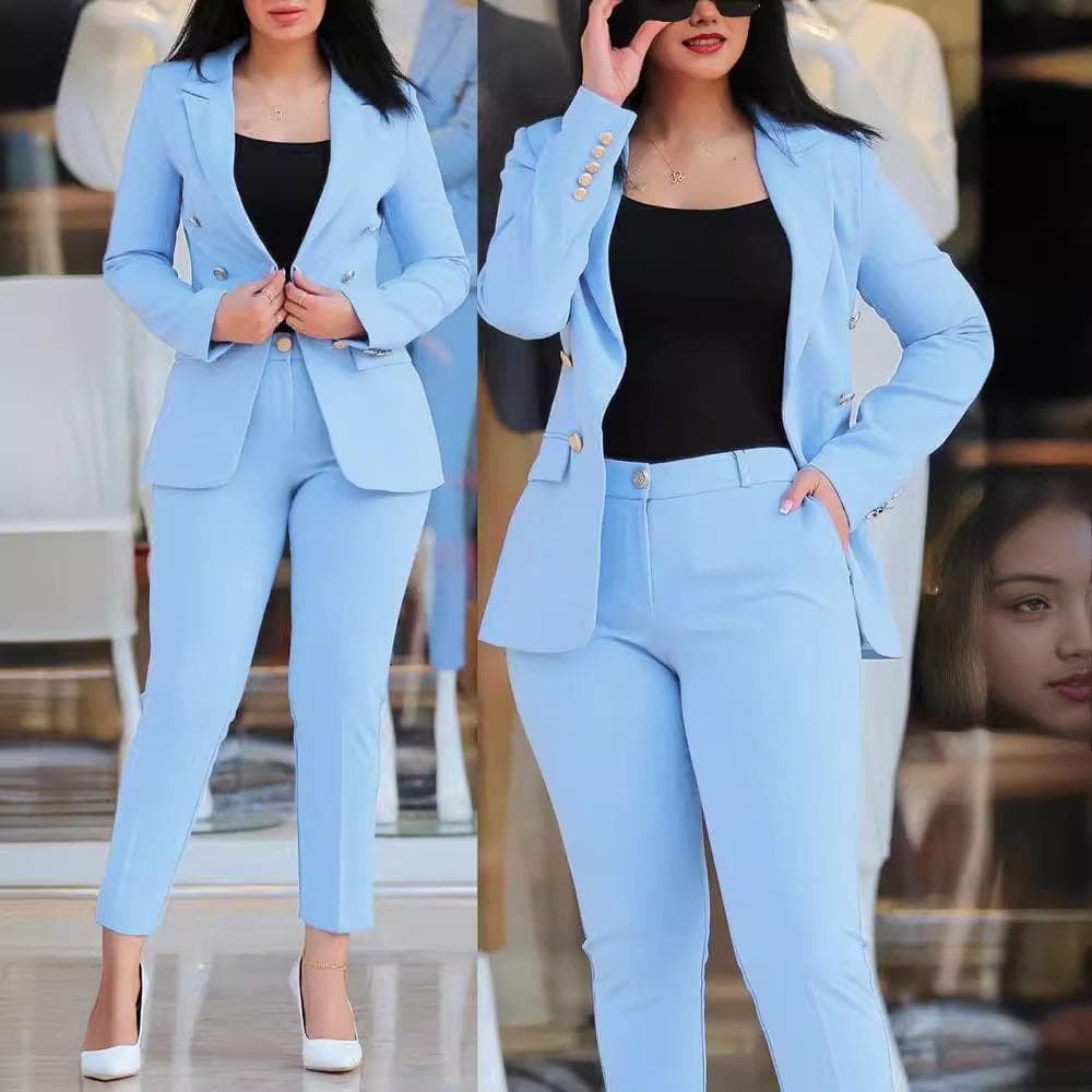 Súpravy Dámske Dvojdielne Jesenná móda Blazer s vrúbkovaným výstrihom a dlhým rukávom Elegantné pracovné nohavice s vysokým pásom Set