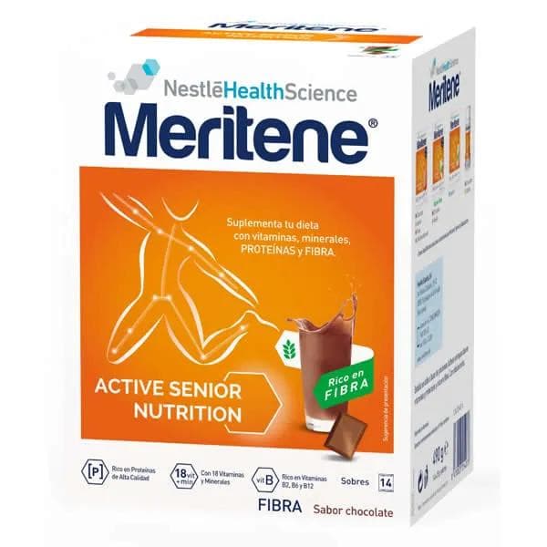 Meritene Active Senior Výživa Nápoj Príchuť Bohatá Čokoláda s Vlákninou 14 Vrecúšok