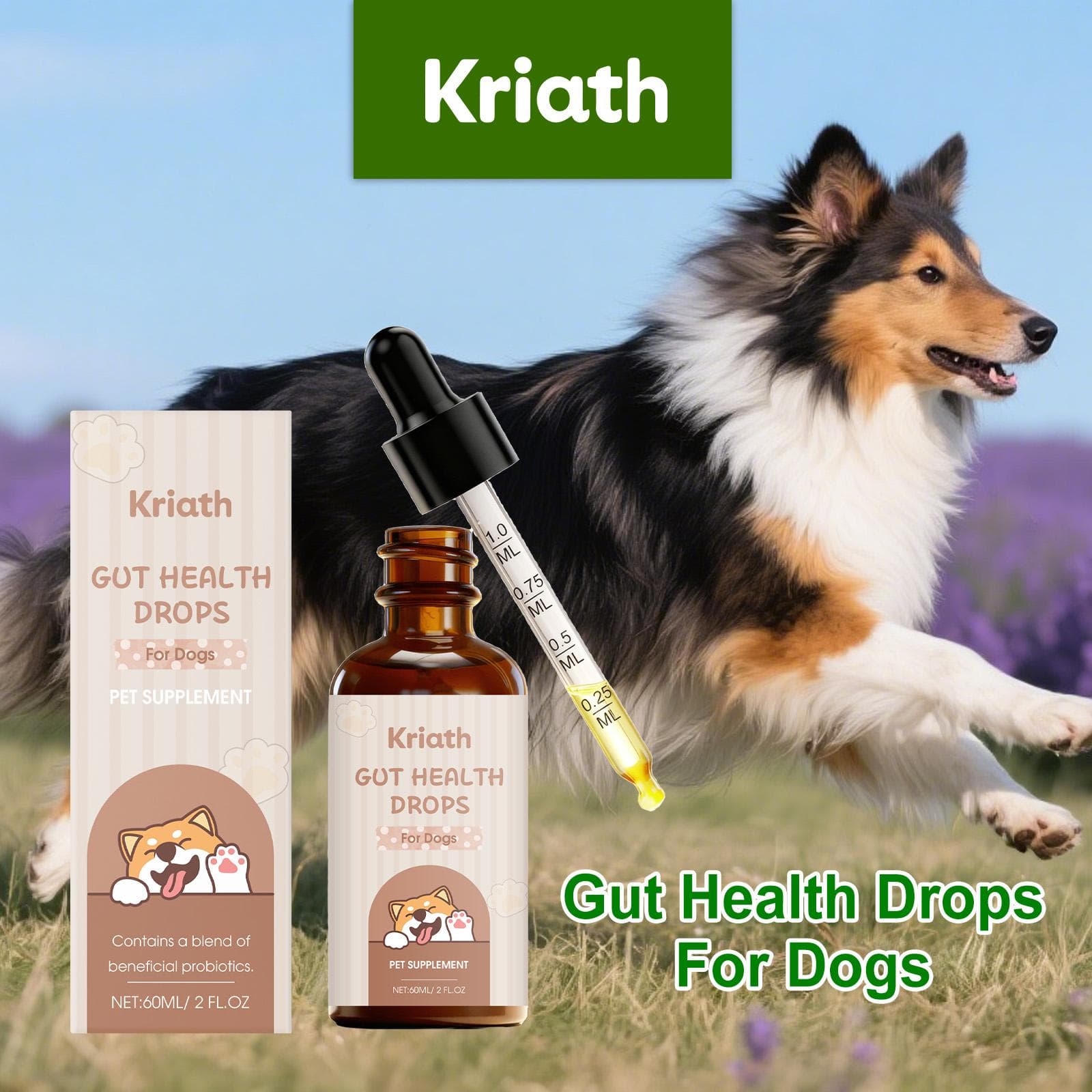 Kriath Dog Probiotické kvapky 60ml Jemne podporujú zdravie čriev vášho psa, podporujú trávenie a pomáhajú pri vstrebávaní živín..