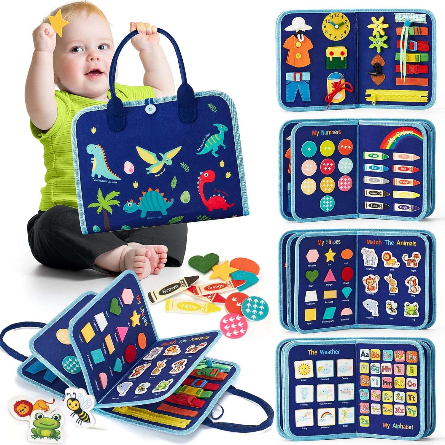 Batoľatá Travel Busy Board pre chlapcov Dievčatá Montessori Hračky pre deti od 2 rokov Predškolské vzdelávanie Životné Zručnosti, Abeceda,