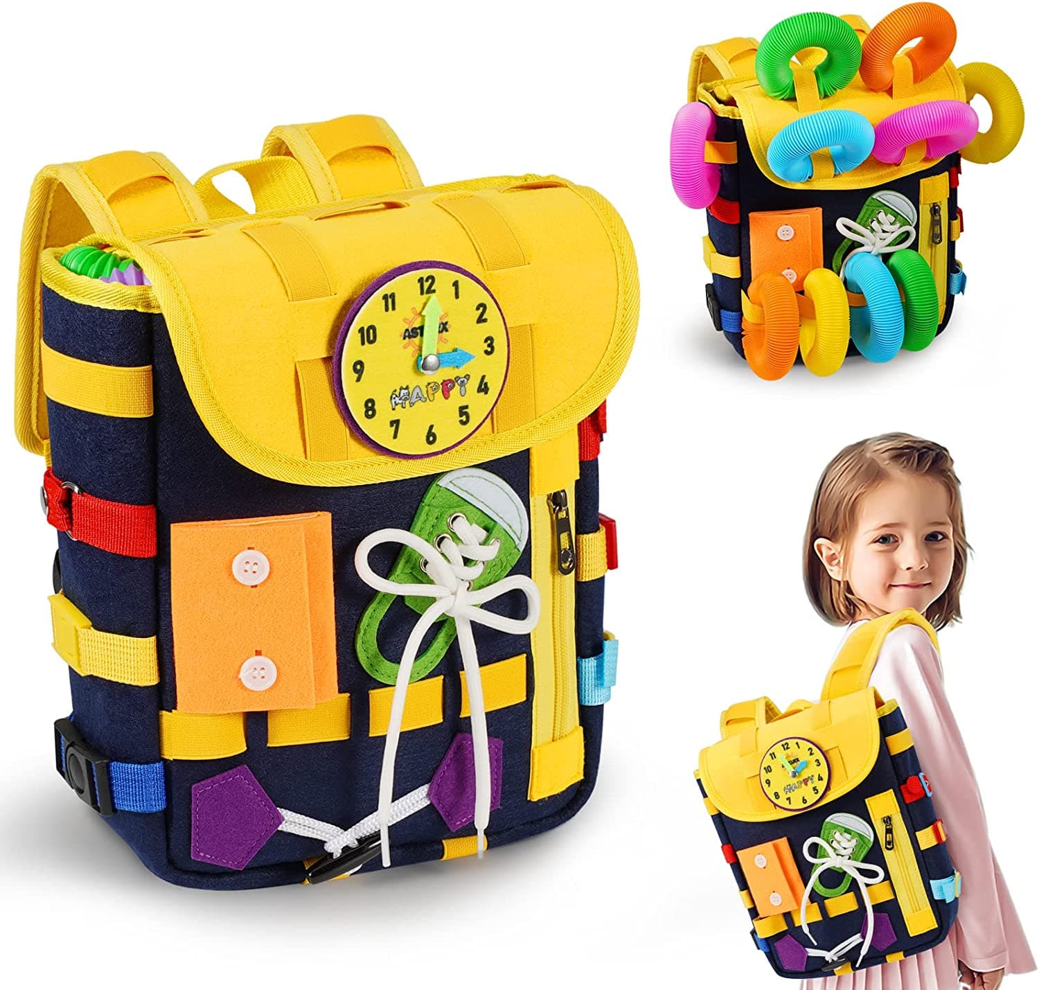 Montessori Batoľacie Zaneprázdnené Dosky, 30-v-1 Batoh Vzdelávacie Aktivity Hračky s 10 ks Pop Trubíc Fidget Hračky pre Deti 1 2 3 Roky Staré