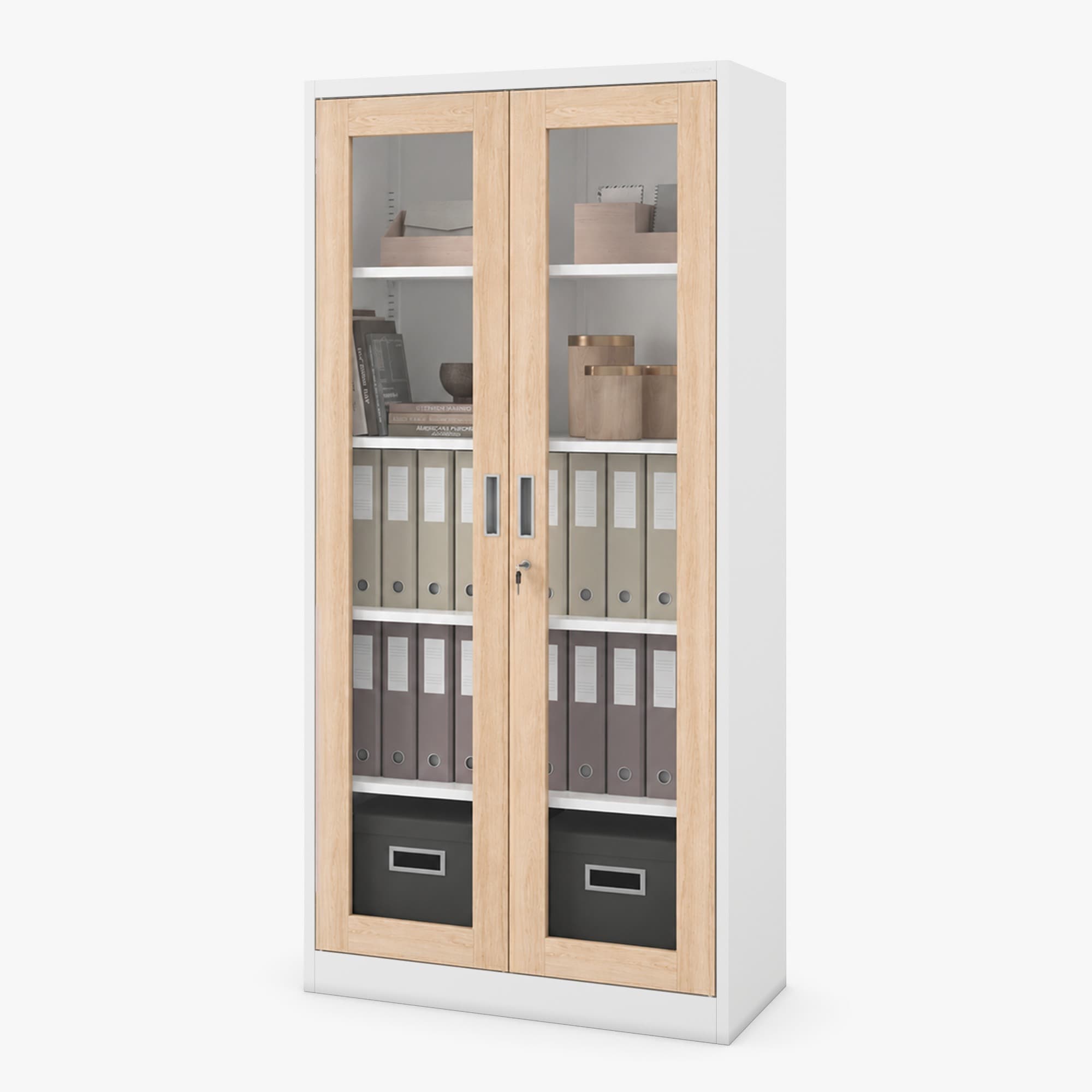 Kovová skriňa s vitrínou biela, dub sonoma, 900x1850x400 mm: AMELIA Eco Design
