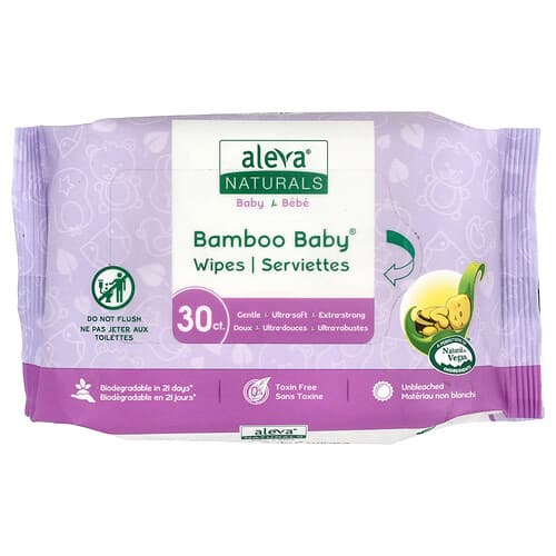 Aleva Naturals, Bamboo Baby® vlhčené obrúsky, 30 obrúskov