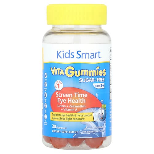 Kids Smart, Kids Smart® Vita gummies, čas pred obrazovkou pre zdravie očí, bez cukru, pre deti od 3 rokov, citrusový punč, 30 gummies