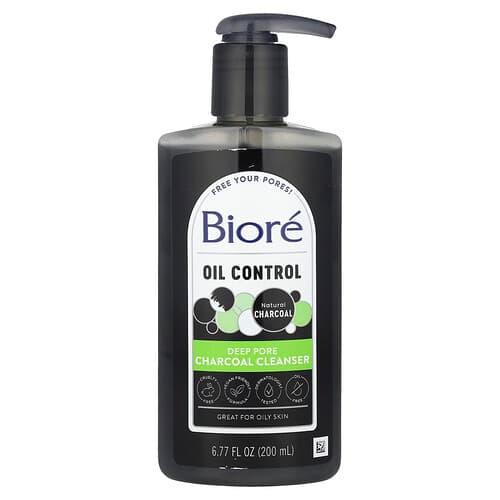 Biore, Kontrola mastnoty, čistiaci prostriedok s aktívnym uhlím na hlboké póry, 200 ml