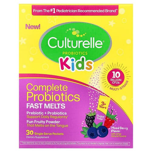 Culturelle, Deti, Kompletné probiotiká s rýchlym rozpustením, 3+ roky, zmes lesných plodov, 30 jednorazových vrecúšok, každé po 0,05 oz (1,4
