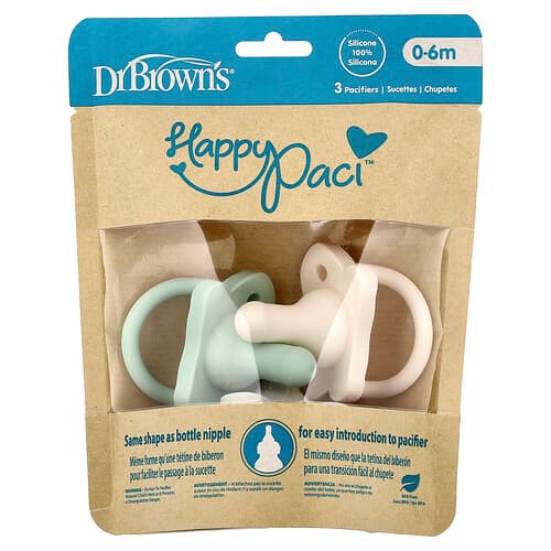 Dr. Brown's, Cumlík HappyPaci™, 0-6 mesiacov, zelený, sivý a ecru, 3 ks
