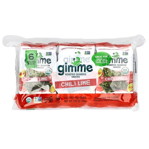 gimMe, Pražené morské riasy, čili a limetka, balenie 6 kusov, 5 g (0,17 oz)
