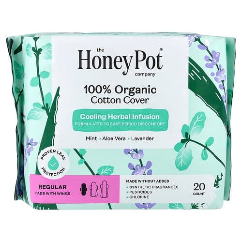 The Honey Pot Company, Chladivý bylinný nálev, vankúšiky s krídelkami, bežné, 20 kusov