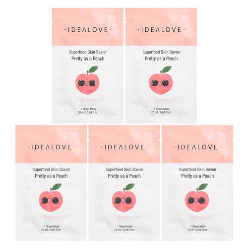 Idealove, Superfood Skin Savior, Pretty as a Peach, 5 pleťových masiek, každá s objemom 20 ml