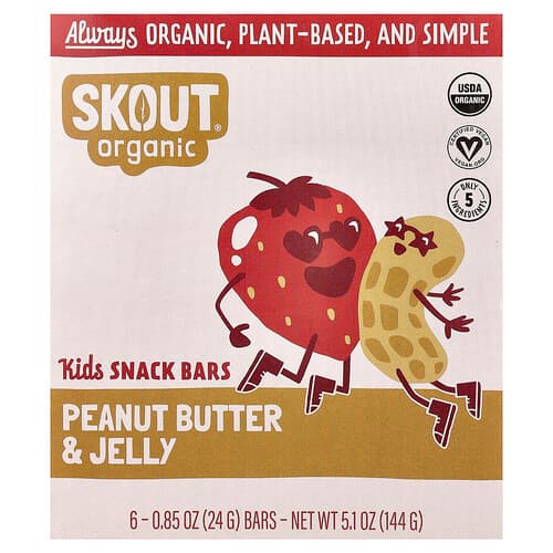 Skout Organic, Detské tyčinky s arašidovým maslom a želé, 6 tyčiniek, každá po 24 g