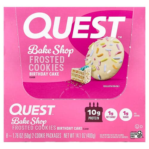Quest Nutrition, Polevané sušienky Bake Shop, narodeninová torta, 8 balení, každé po 50 g
