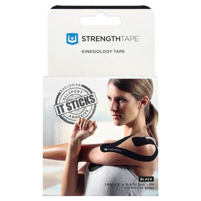 Strengthtape, Kineziologická páska, čierna, 20 predrezaných pásikov