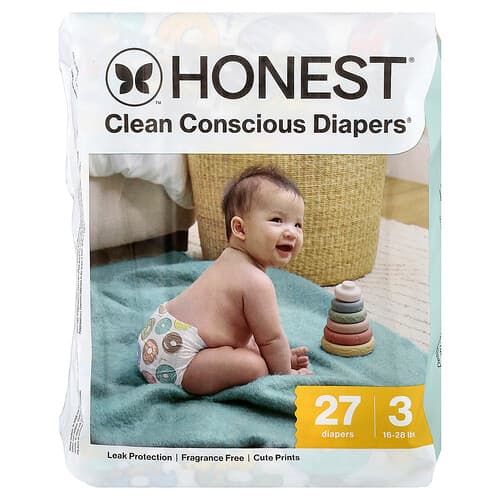 The Honest Company, Plienky Clean Conscious™, veľkosť 3, 7,5 – 12,5 kg, Cactus Cuties, 27 plienok