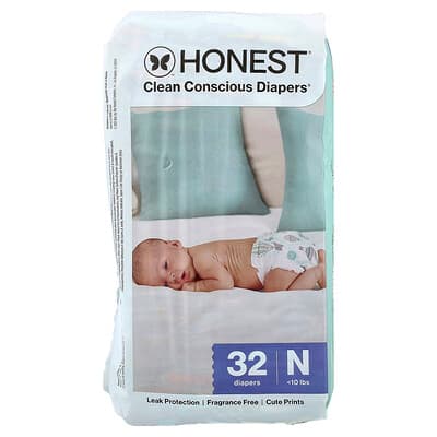 The Honest Company, Plienky Clean Conscious Diapers® pre novorodencov, < 4,5 kg, nad rámec toho všetkého, 32 ks