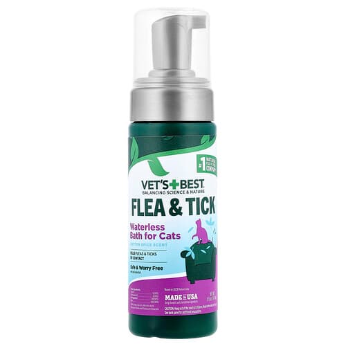 Vet's Best, Bezvodý kúpeľ proti blchám a kliešťom pre mačky, Cotton Spice, 147 ml