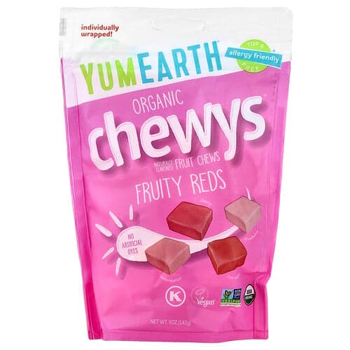 YumEarth, Organické Chewys™, ovocné červené cukríky, 142 g