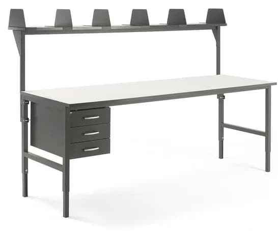 Dielenský stôl Cargo, 2400x750 mm, 3 zásuvky + vrchná polica