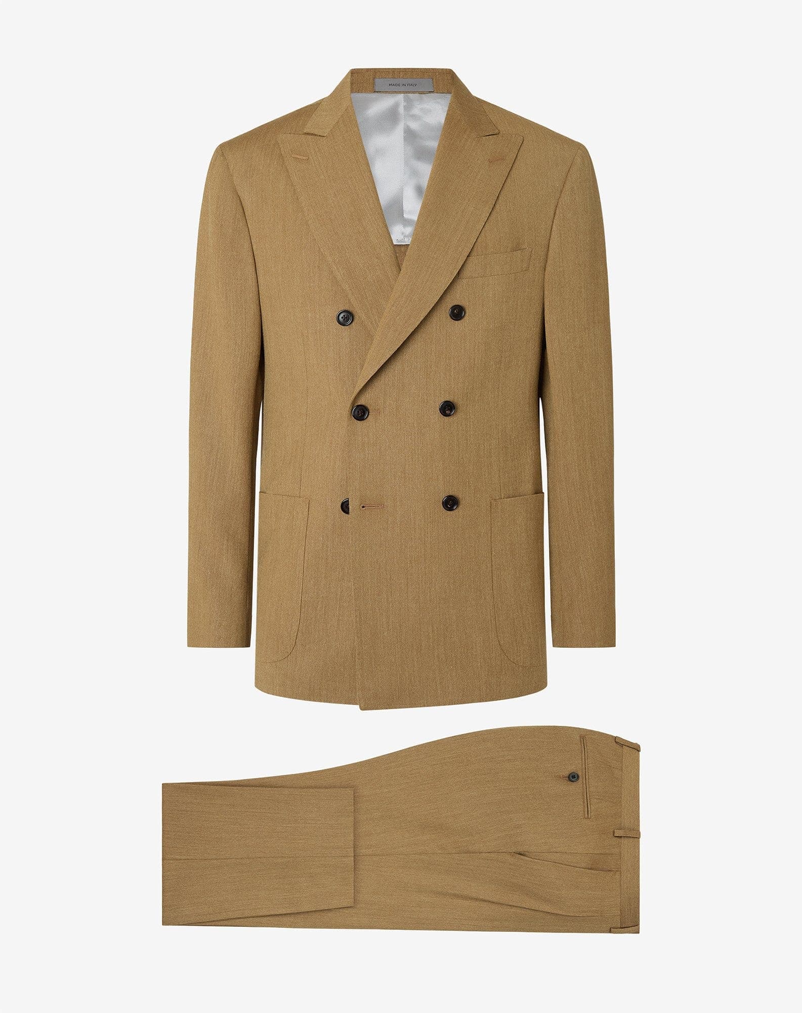 Beige double-breasted wool, silk and linen suit