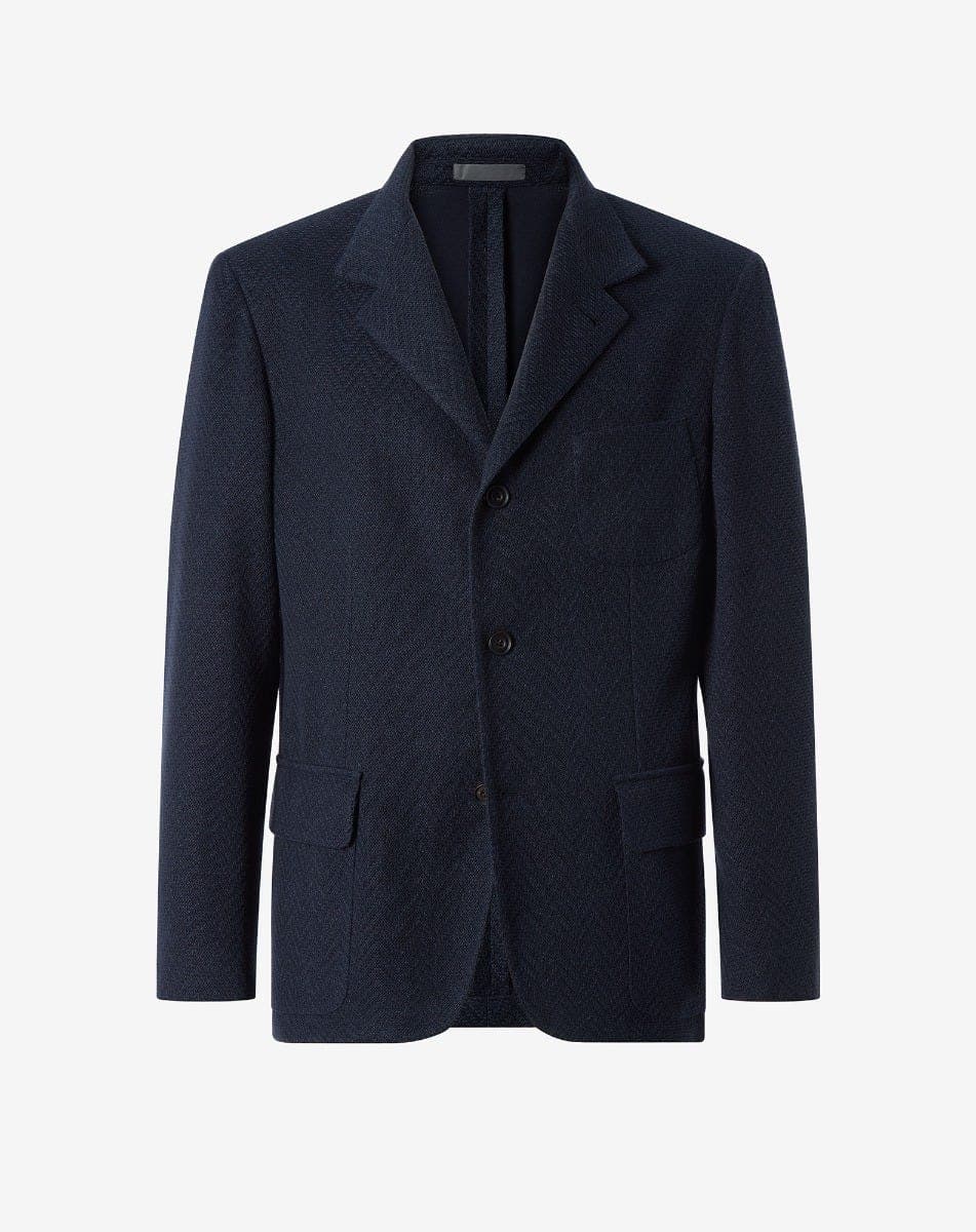 Navy blue linen and silk jersey jacket