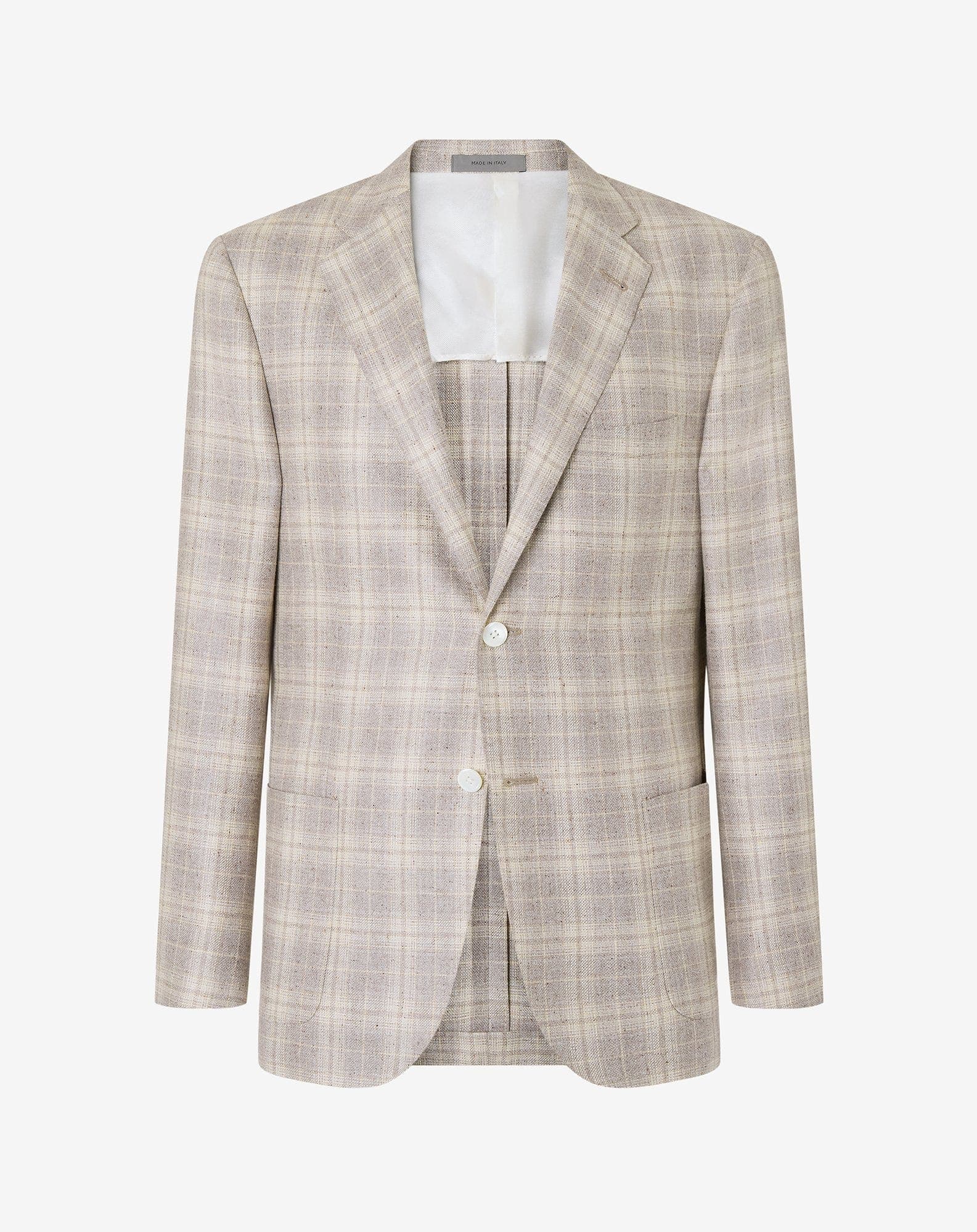 Beige overcheck jacket in silk and wool