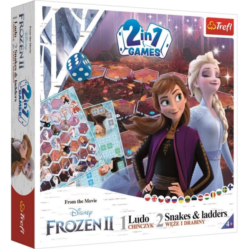 Trefl Súbor hier 2v1 Človeče, nehnevaj sa, Hady a rebríky Frozen II/Ľadové kráľovstvo II v krabici 24x24x5,5