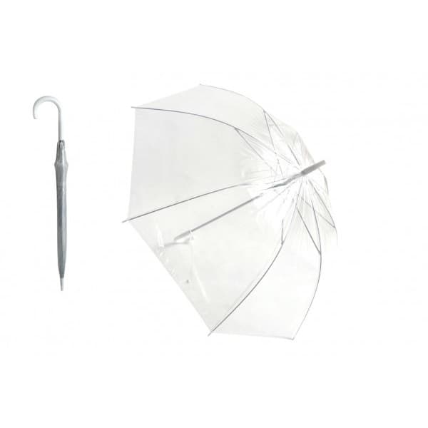 Dáždnik priehľadný biely plast/kov 82cm v sáčku