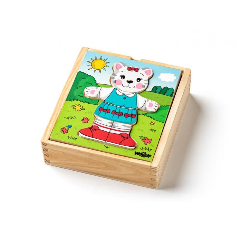 Woody Puzzle šatníková skriňa Mačička, 18 dielov